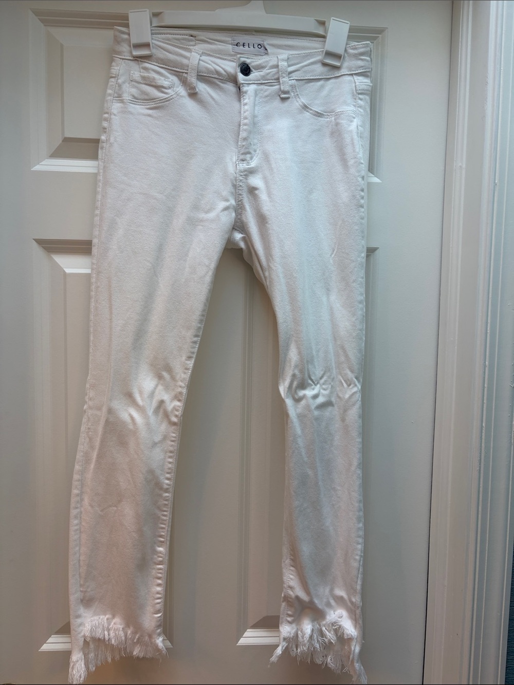 Cello White Fringe Hem Skinny Jeans